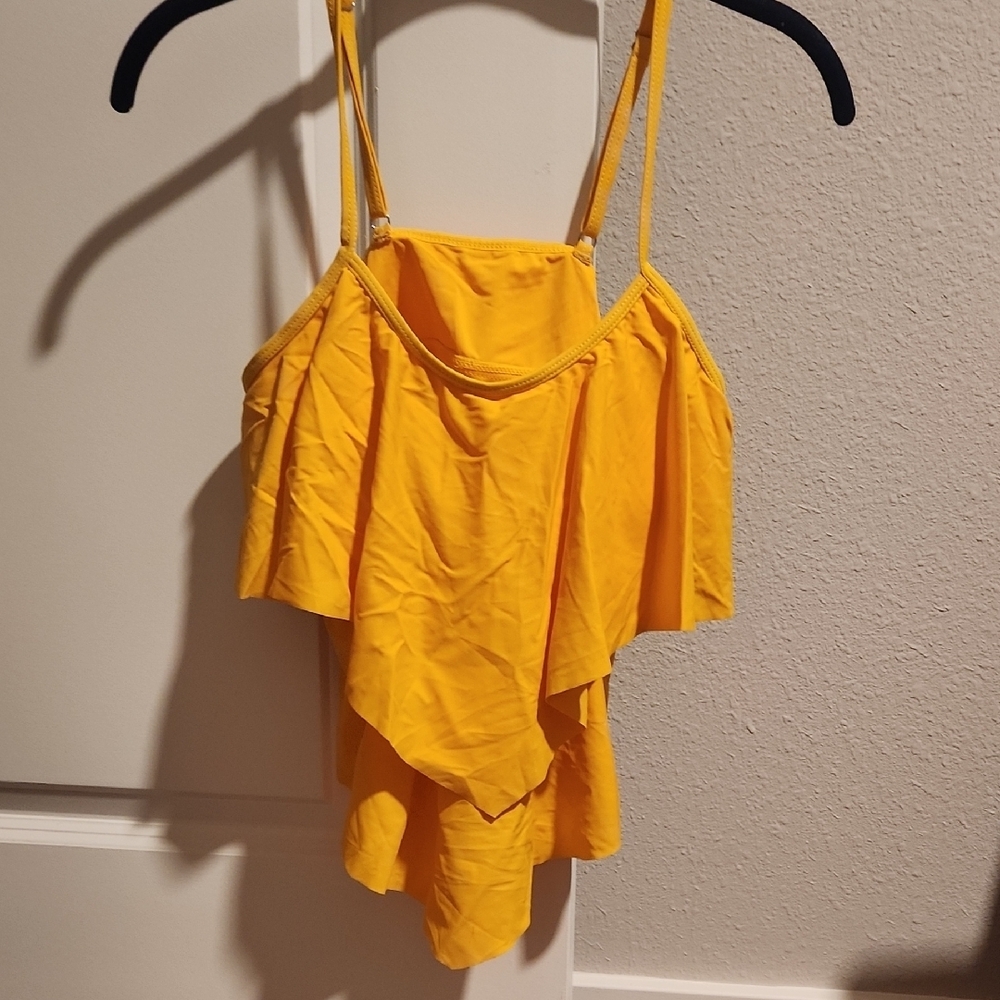 Yellow Ruffled Women's Swim Top Size Large